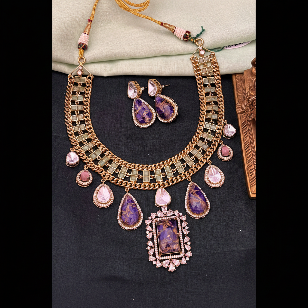 Elegant Victorian Necklace With Earrings - VN00165