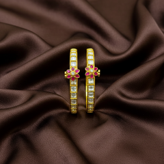 Jadau Screw Openable Single Line Bangle With Flower - BG00650